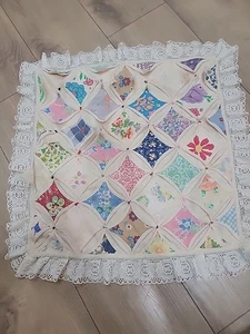 Vintage Cathedral Window Quilt Pillow Cover 20x20" Handmade 1960s–70s Lace Trim - Picture 1 of 7