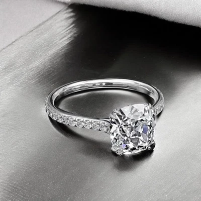 Platinum Diamond Ring For Women Lab Grown Cushion 1.9 Carat IGI Certified PT950 - Image 1 of 4