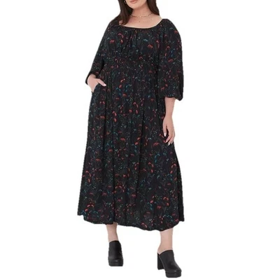 Lane Bryant Floral Dark Cottagecore  Maxi Dress Womens Size 14 Pockets  NWT - Image 1 of 4