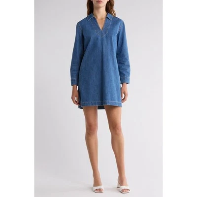 Veronica Beard Wasta Denim Mini Dress Blue V-Neck Collared Long Sleeve Sz M - Image 1 of 4