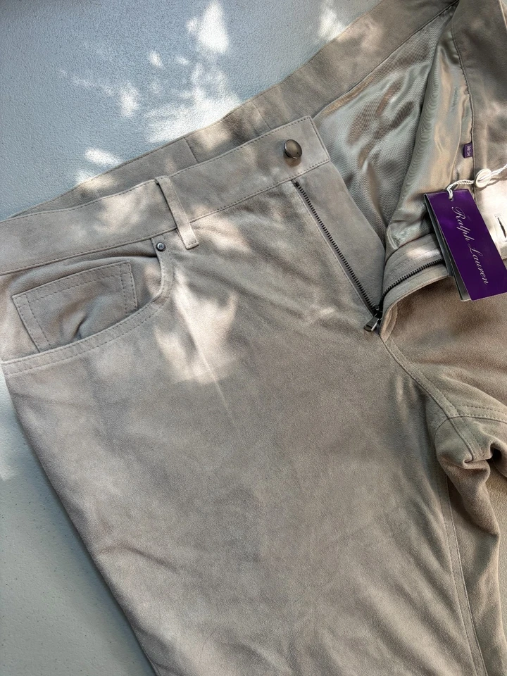 Nuevo con etiquetas Pantalones Ralph Lauren Etiqueta Púrpura Gamuza Cuero Corte Jean Talla 38 Cintura Foto 1 de 4