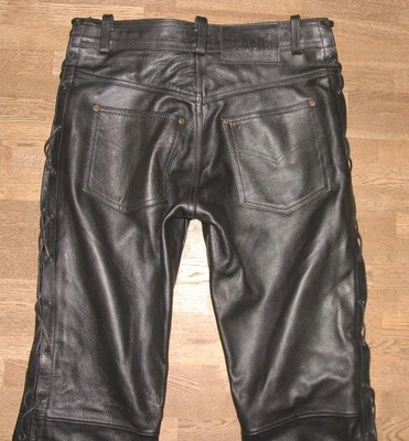 - BANGLA - Herren- Schnür- LEDERJEANS / Biker- Lederhose schwarz ca. W31-32 /L35 - Bild 1 von 4