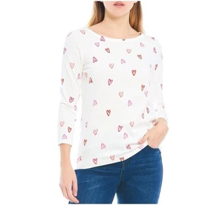 Top Joules donna 6 nuovo con etichetta bianco stampa cuore stampa porto manica quarto cotone - Foto 1 di 11