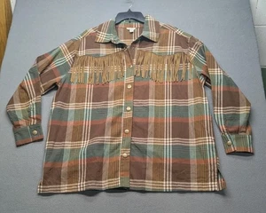 CATO Womens Large Plaid Flannel Shirt With Fringe Western Cowgirl Brown Green - Picture 1 of 5