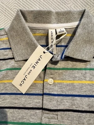 NUEVO CON ETIQUETAS Chicos JANIE & JACK SS Polo 6 Rayas Gris Multicolor NUEVO Foto 1 de 4