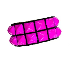 Pink Pyramid Stud Punk Wrist Cuff Bracelet Genuine Leather Snap Back - Picture 1 of 1