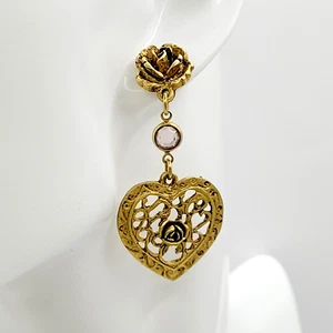 Herz mit offenem Metall filigran und rose Design goldfarben modern Ohrringe - Bild 1 von 23