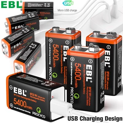 LOTE de baterías de litio recargables USB 9V 5400mWh de larga duración de iones de litio Foto 1 de 4