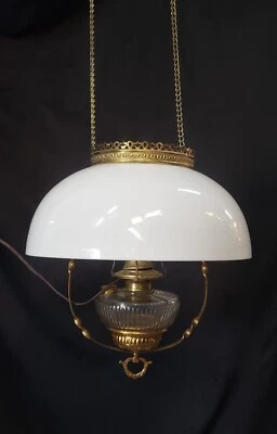 Victorian Hanging Oil Lamp Electrified with Milk White Shade GS00115 - Image 1 of 4