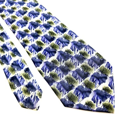 Corbata de seda Croft & Barrow azul verde abstracta geométrica con estampado corto Foto 1 de 4