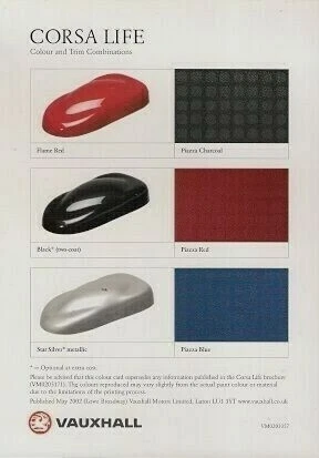Vauxhall Corsa Life Limited Edition Colour & Trim 2002 UK Single Sheet Brochure - Image 1 of 1