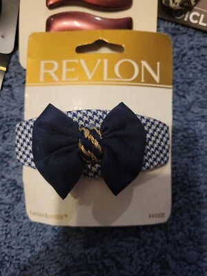 Винтажный 90-х Revlon большой волос зажим заколка гончая синий бант золото белый - Изображение 1 из 2
