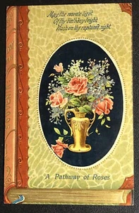 Vintage EMBOSSED BIRTHDAY POETRY POSTCARD 1912 Roses Flowers Poem Germany - Picture 1 of 3