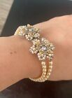 Quality rhinestone costume jewelry bracelet bridal set evening faux pearl floral