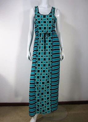 VESTIDO MAXI SIN MANGAS MICHAEL MICHAEL KORS TALLA S PEQUEÑO AZUL VERDE AZULADO RAYAS NEGRAS  Foto 1 de 4