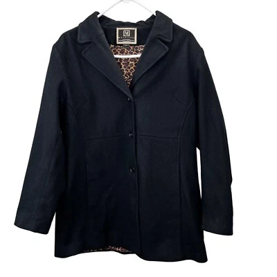 Vintage 90s Maurices Wool Coat size L Black Animal Print Lining Button Front - Image 1 of 4