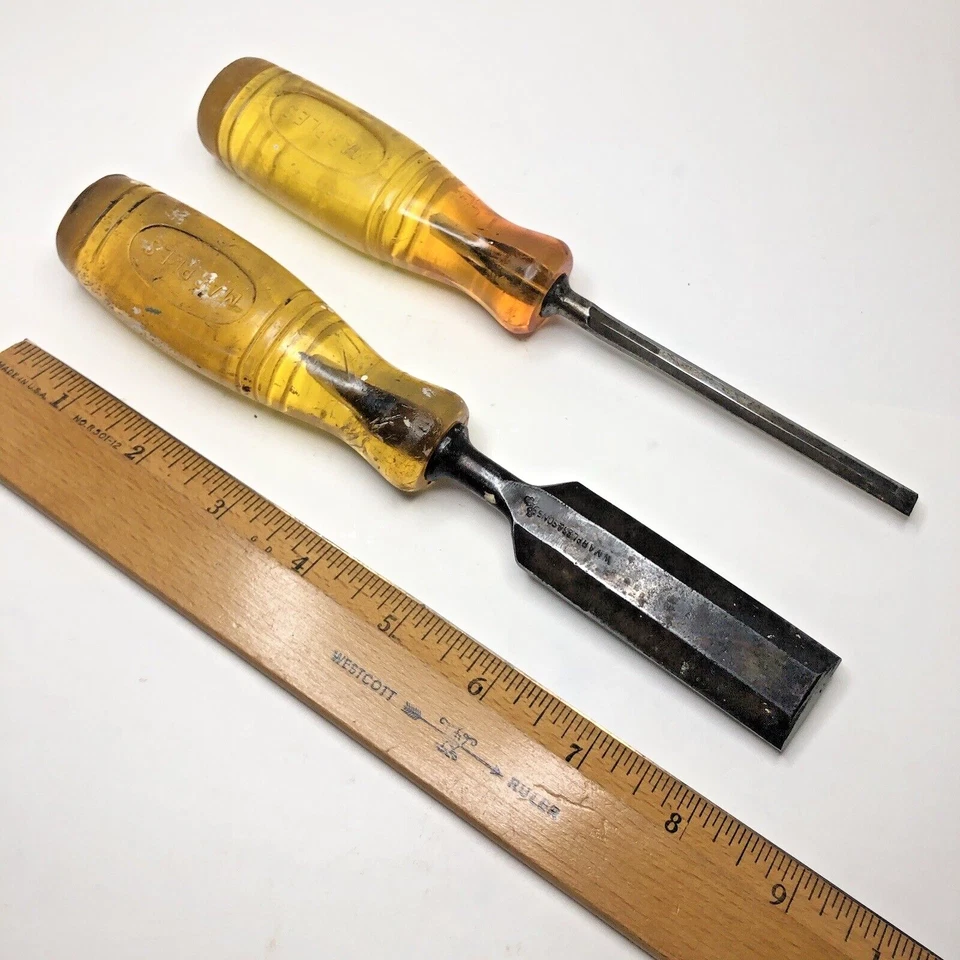 2 Vintage WM Marples & Sons Wood Chisel Set Woodworking Sheffield England - Image 1 of 4