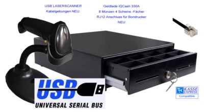 NEU OVP KASSENSCHUBLADE + USB SCANNER KASSE COMPUTERKASSE STARTER SET 19% - Bild 1 von 4