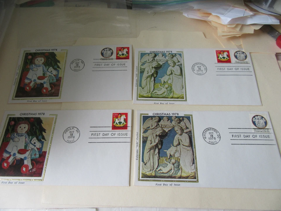 Juego de cuatro estampillas individuales y combinadas de Navidad 15c Fdcs Sc#1768-9 Colorano Cachet Foto 1 de 1