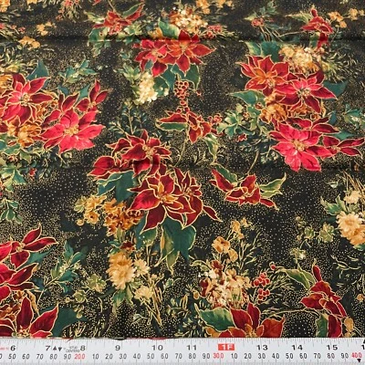 Holiday Splendor Sentimental Studios for Moda Black Cotton Fabric Remnant 22x43 - Image 1 of 2