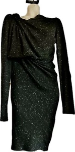 $1465 L Donna Karan black label collection ruched, viscose Wool bodycon dress L - Picture 1 of 16