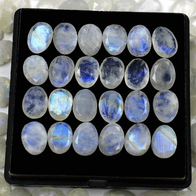 20 Pcs Natural Rainbow Moonstone Top Grade 16mmx12mm Faceted Cut Gemstones Lot - Image 1 of 4