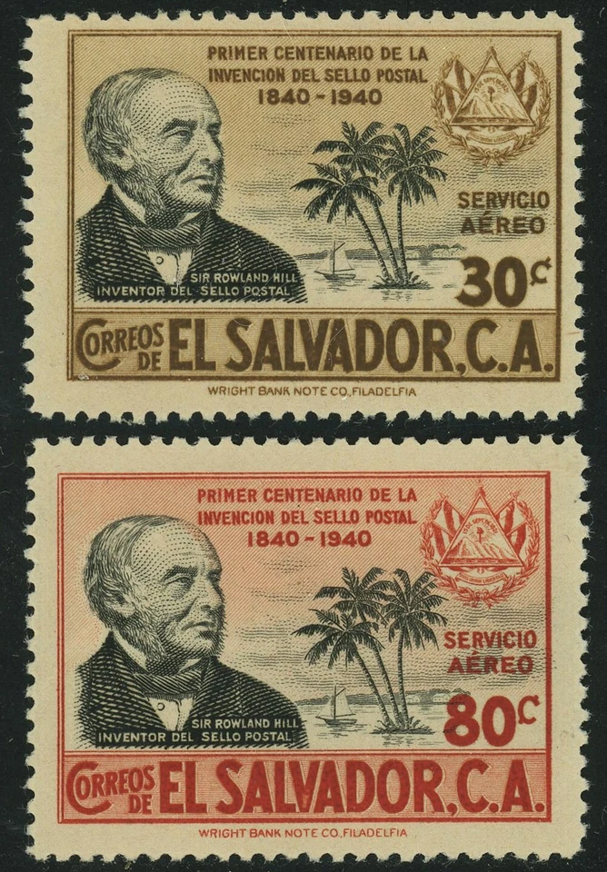 Estampilla postal de El Salvador #C69-C70 Rowland Hill centenario 1940 como nueva izquierda Foto 1 de 1