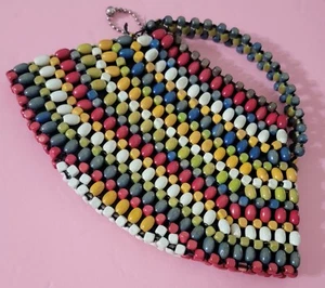 Estate 1930's Schonanek Czechoslovakia Multi-Color Wood Bead Beaded Bag Clutch - Picture 1 of 3