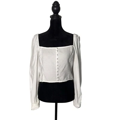 Forever 21 корсет укороченный верхний женщин L белый длинным рукавом квадратный вырез Coastal Cowgirl - Изображение 1 из 4