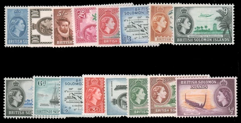 SOLOMON ISLANDS 1956-60 QE II PICTORIAL SET MNH #89-105 missing 1½ (CV 25c) $110 Cover