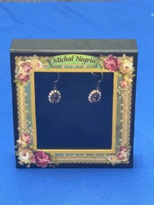 Michal Negrin Garnet Colored Dangling Gold Earrings - Made in Israel - Picture 1 of 5