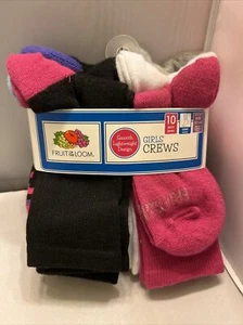 Fruit of the Loom Girls Crew Socks Shoe Size 10.5-4 Medium - Picture 1 of 14