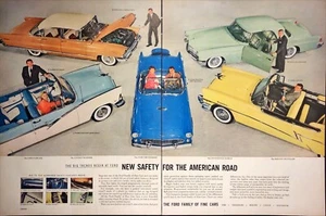 Pubblicità stampa Ford New Safety 2 PAGINE 1956 Thunderbird Mercury Lincoln Continental - Foto 1 di 9
