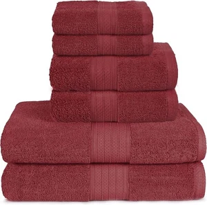 NEW 6 Piece Towel Set, 100% Combed Cotton - 2 Bath Towels, 2 Hand Towels, 2 Wash - Picture 1 of 6