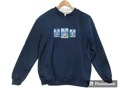 Sz S Vtg Blair Sweatshirt Women's Lighthouse Embroidered Christmas Grandma Blue - Image 1 of 4