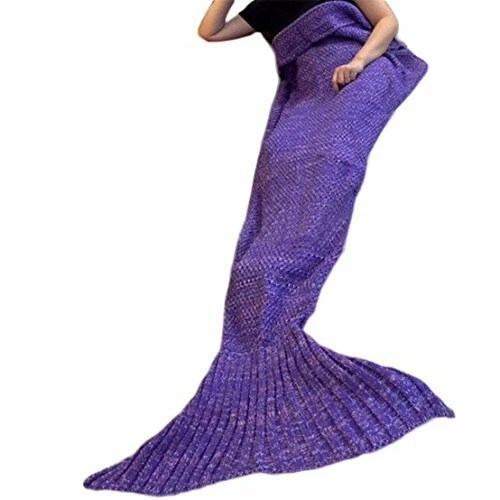 Manta Cola de Sirena Púrpura Crochet para Adultos, Manta Tejida Sirena Foto 1 de 1