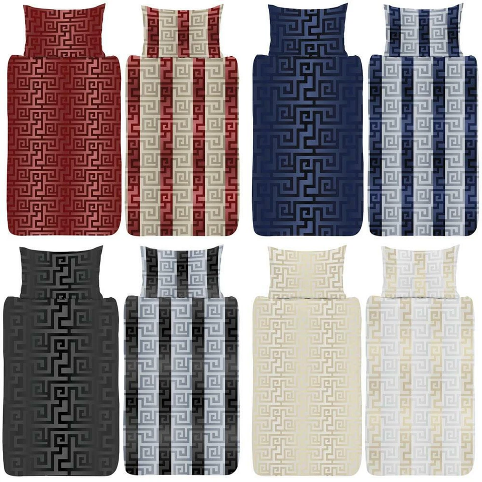 Athena Duvet Cover Greek Meander Key Reversible Cotton Bedding Set 5 Colours