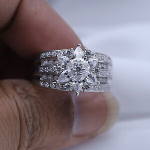 QVC Diamonique 2.10 cttw Mixed Cut Flower Ring, Platinum Clad Pre-owned Jewelry