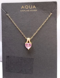 Aqua Gold Over .925 Sterling Silver Pink CZ Heart Pendant Necklace $50 New - Picture 1 of 3