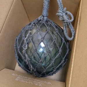 Vintage Japanese Glass Fishing Float Ball with Net Antique Nautical Decor - Picture 1 of 5