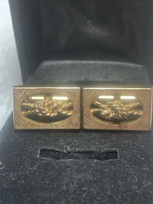 Vintage Signed Swank Sterling Scaffold Knot Rope Cufflinks - Image 1 of 4