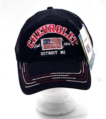 Gorra Chevrolet Detroit MI gorra negra GM H3 sombreros bandera envejecida -- ¡¡NUEVA!!! Foto 1 de 4