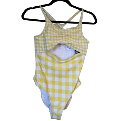 Traje de baño DSG Big Girls nuevo con etiquetas amarillo y blanco recortado de guinga de una pieza talla XL 16 Foto 1 de 4