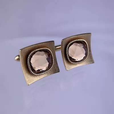 Gemelos curvos con estrás de cristal marrón tono dorado Swank vintage Foto 1 de 4