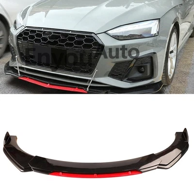 Parachoques delantero divisor alerón labial negro brillante rojo para Audi A3 A4 A5 A6 Foto 1 de 4