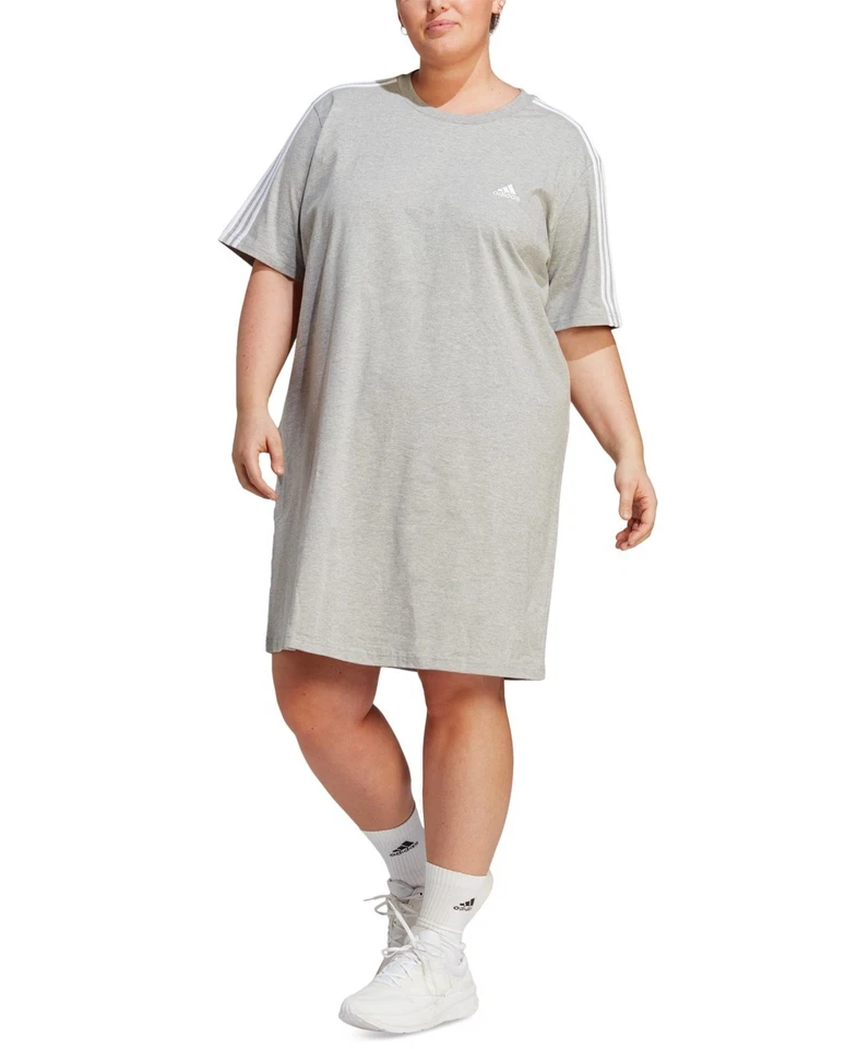 Adidas Plus Size Essentials 3-Stripe Boyfriend T-Shirt Dress Size 3XL Med Grey
