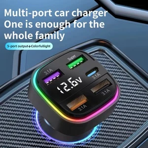 Pour Chargeur Voiture Charge Rapide avec 5 Ports et Fonction Lumière Ambiante C - Photo 1 sur 12