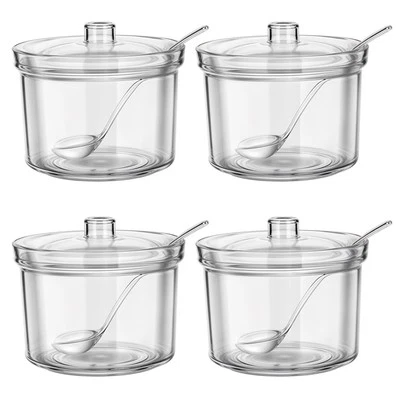 4 Pack Clear Acrylic Sugar Containers Salt Holder Dispenser with Lid and Spoon - Image 1 of 4