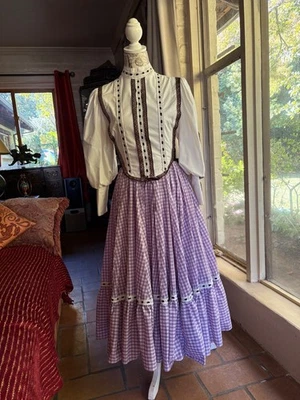 Gingham Dress Square Dance Pioneer Western Frontier Folk  Norteno Women Prarie S - Image 1 of 4