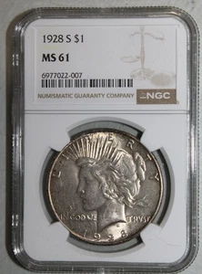 1928-S $1 NGC MS61 Peace Silver Dollar - Picture 1 of 3